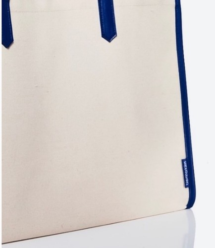 Bloomingdale's Beige Ivory White Blue Canvas Large Shopper Tote Gym Eco Bag BNWT - Picture 7 of 13
