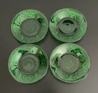 Set of 4 Vintage ANCHOR HOCKING Sandwich Forest Green Glass 4.5" Saucer Plates