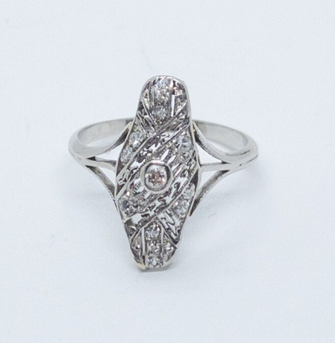 Enchanting Antique Art Deco Diamond Filigree 14k White Gold Ring size 4.5 - Picture 5 of 9