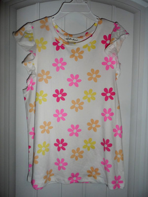 Cute Derek Heart girls size 12 white pink yellow flower flutter sleeve shirt NWT