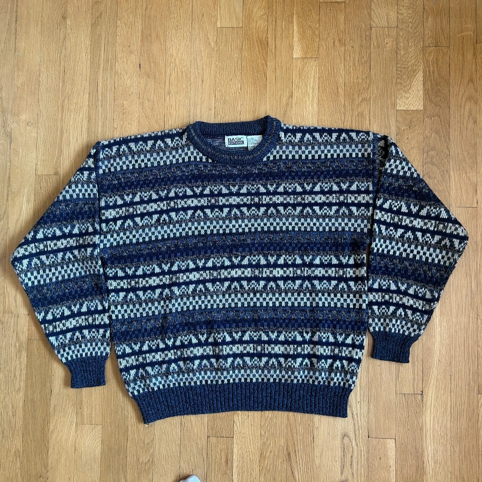vtg geometric comfy 90s knit vintage preppy ugly grandpa sweater winter acrylic - Image 4 of 4
