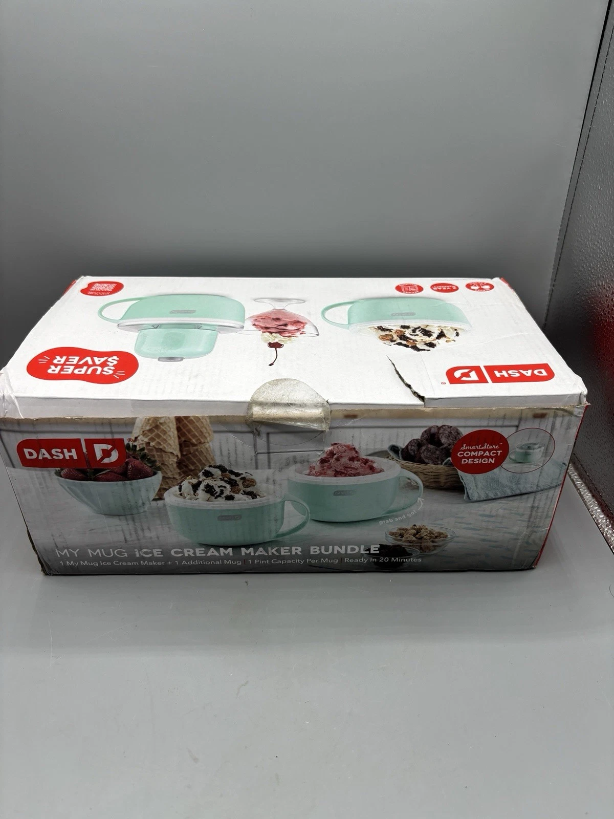 Dash My Mug Ice Cream Maker Bundle Aqua Open Box Complete