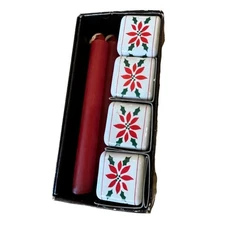 Candle Compliments by Crowning Touch 4 Ceramic Holders & Red 4" Candles