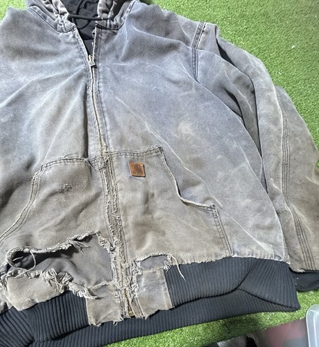 Carhartt J130 BLK Hooded Canvas Jacket Lined Men Size XL Tall Faded Distressed - Picture 4 of 12
