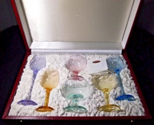 MOSER Set/6 Colored Crystal Liqueur Cordial Glasses With Presentation Case-Mint