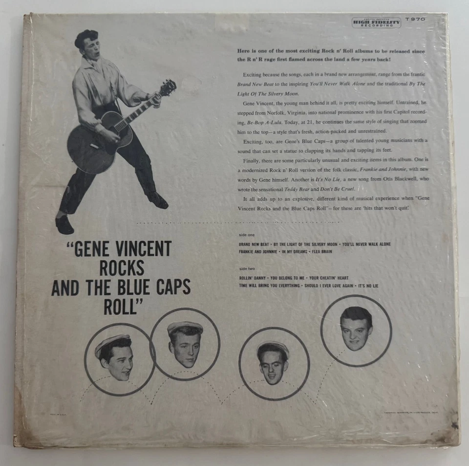 Gene Vincent Rocks! And The Blue Caps Roll LP - Capitol T-970 SHRINK VG++ Beauty Foto 2 de 4
