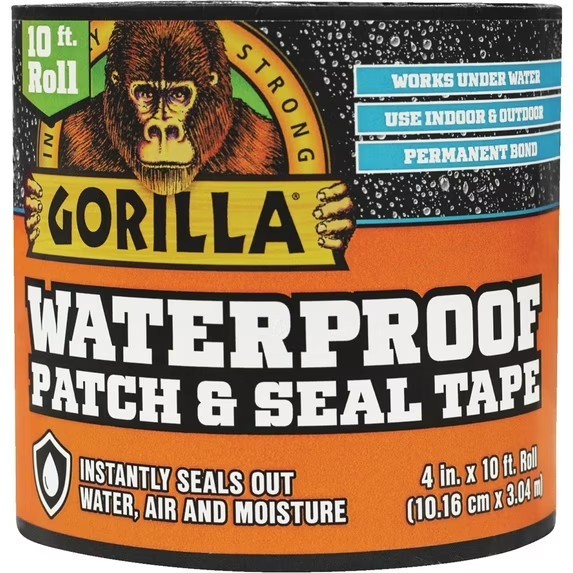 Gorilla Waterproof Patch & Seal Tape, Black, 4 in x 10 ft