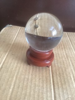 Heavy Glass Crystal Ball on Wooden Base 5” tall