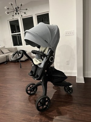 Stokke Xplory Stroller Light Gray Carrycot Adjustable Handles Rubber Tires