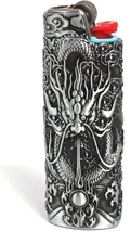 Vintage Dragon Metal Lighter Case Cover, Engraved Sleeve Pouch for BIC Full Size