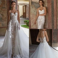Sweetheart Wedding Dresses Spaghetti Lace Applique Gowns with Detachable Train