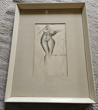 1960's Pencil Drawn Female Nude Figure Signed R C Dagan Realistic Framed 1962