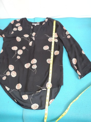 DANIEL RAINN Camicia Donna Nera Floreale 3/4 Rotolo Tab Tunica Hi-Low Taglia M - Foto 7 di 9