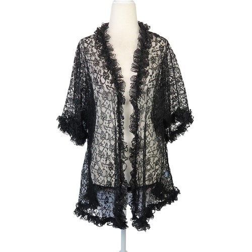 Vintage Lady Cameo schwarz transparent Spitze Rüschenbesatz Bett Jacke Morgenmantel