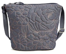 Vera Bradley Aloha Blooms Denim Floral Quilted Bucket Crossbody Purse NWT