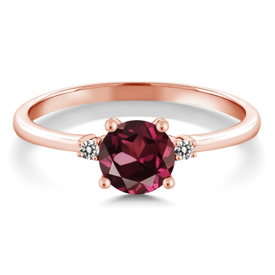 1.03 Ct Round Red Rhodolite Garnet White Diamond 10K Rose Gold Ring - Image 2 of 4