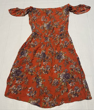 American Eagle Floral Mini Dress Women's XXS Orange Off Shoulder Boho
