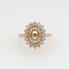 Sterling Silver On Gold Plated 8x10mm Oval Semi Mount Ring-CZ Accent Halo Ring