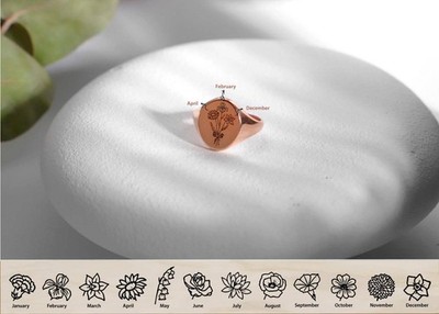 Blooming Birth flower Bouquet Ring - Customizable Month Flower Jewelry in Silver