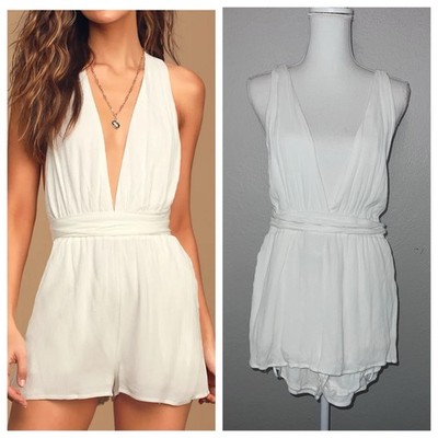 Lulus Women Milos White Convertible Halter Romper Size Small