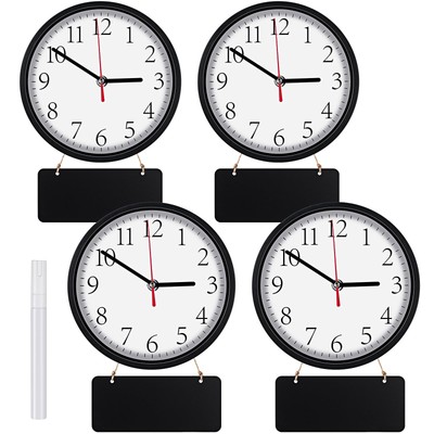 Wall Clock Set With 4 Hanging Chalkboards White Marker Pen Black 8 Inch