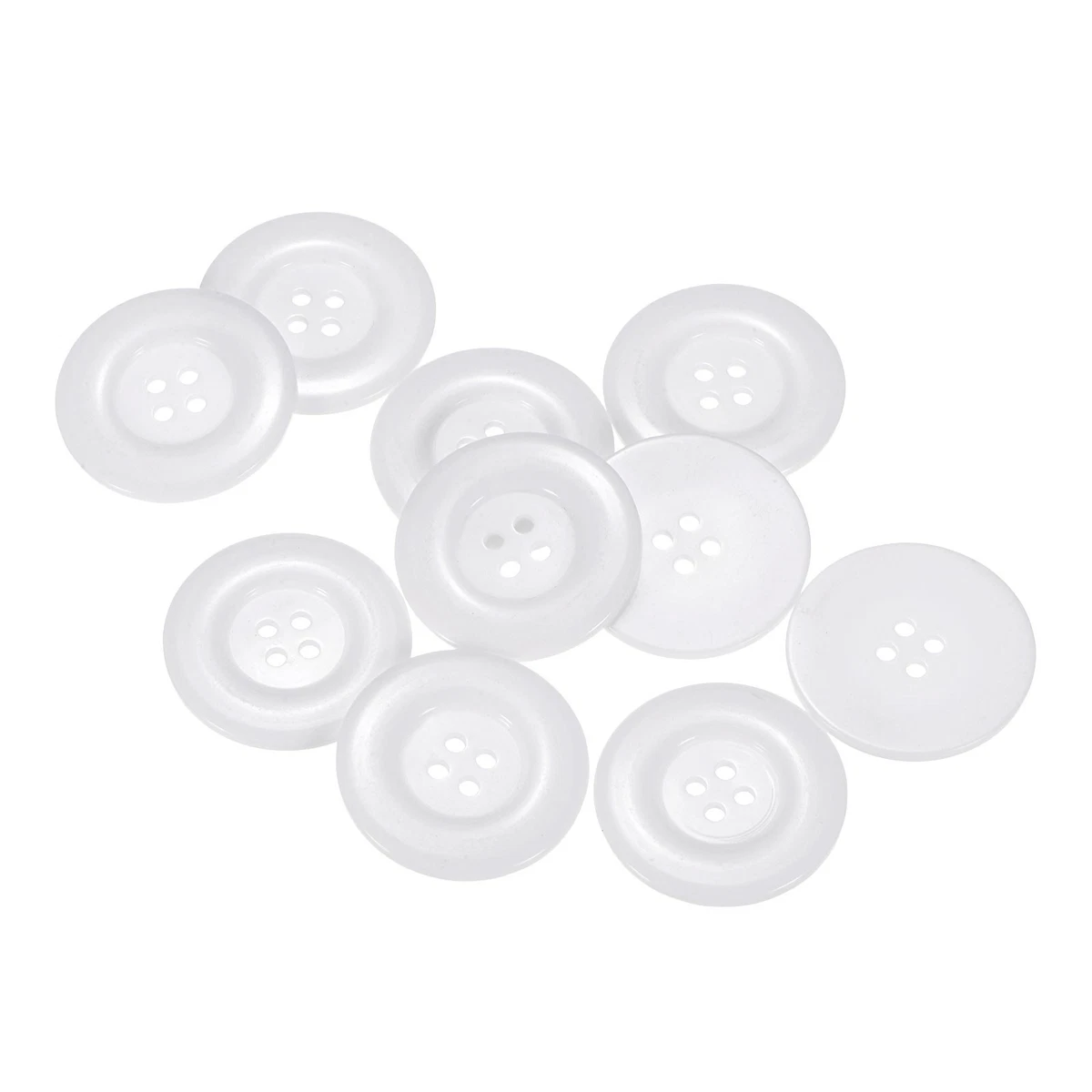 Lot De 50 Boutons Plats 4 Trous 15mm Résine Perle Blanche - Pour Couture, Neuf