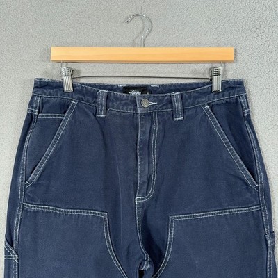 Stussy Double Knee Canvas Carpenter Pants Faded White Stitch