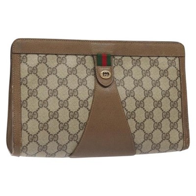 Gucci Tasche Kosmetik Clutch Sherry Line GG Supreme PVC Leder Beige Bag