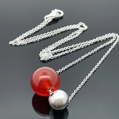ANKERKETTE & ANHÄNGER AUS 925/-SILBER RHODINIERT MIT KARNEOL KUGEL SCHMUCKJAGD - Bild 1 von 3