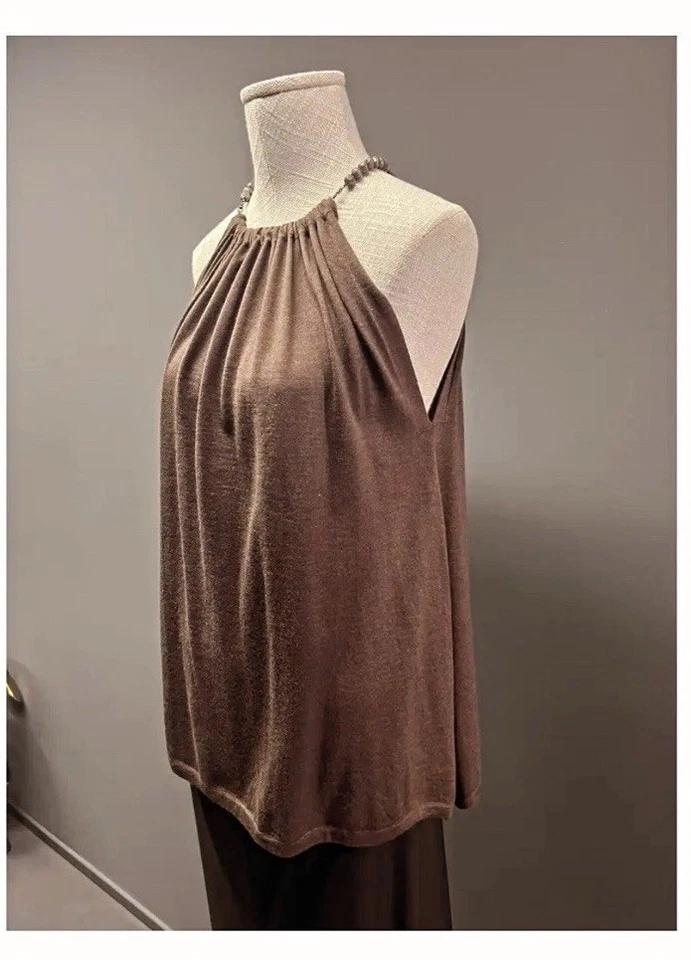 Top Halter Brunello Cucinelli Marrón Cachemira y Seda -Talla M Nuevo con Etiquetas Foto 3 de 4