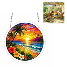 Acrylic Jigsaw Puzzle Suncatcher, Tropical Beach Sunset Puzzle for Adults