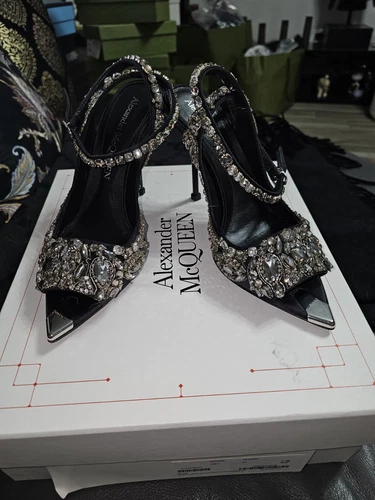Sandali alla caviglia Alexander McQueen punk cristallo 37 tacco impreziosito FUNWAY