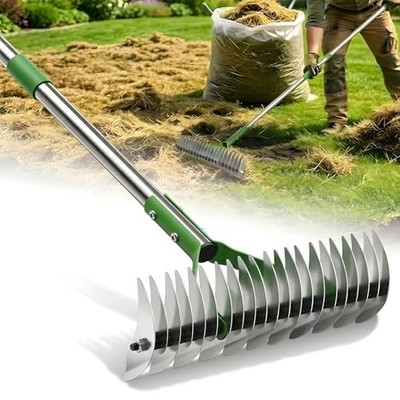 Heavy Duty Thatch Rake for Lawns - Deep-Clean Dethatching Rake for Dead Grass 