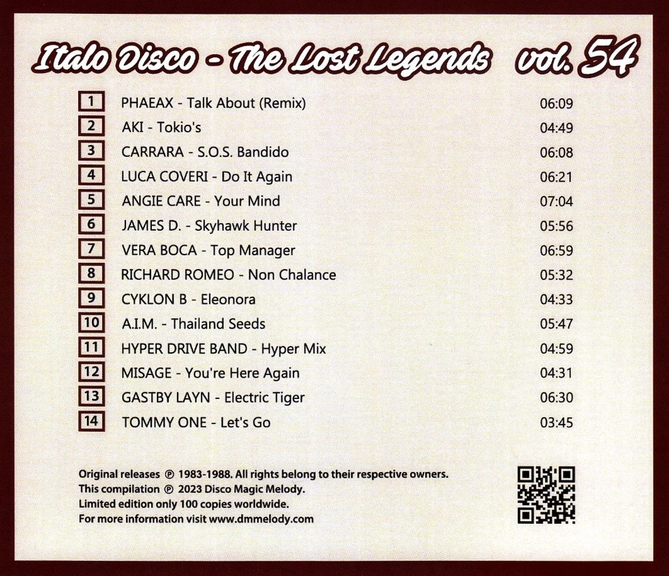 Italo Disco - The Lost Legends Vol. 54, Ltd Edition CD  RAR !!! - Bild 2 von 3