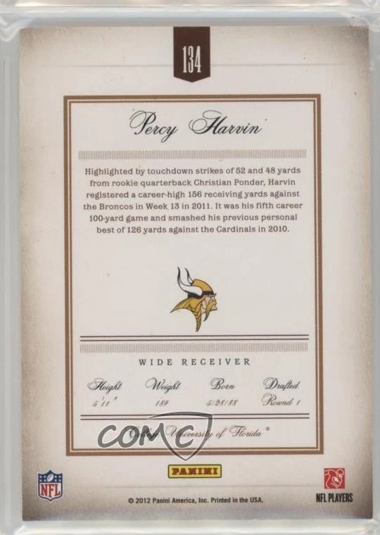 2011 Panini Prime Signatures Prime Proof Blue /49 Percy Harvin #134 - Image 2 of 2