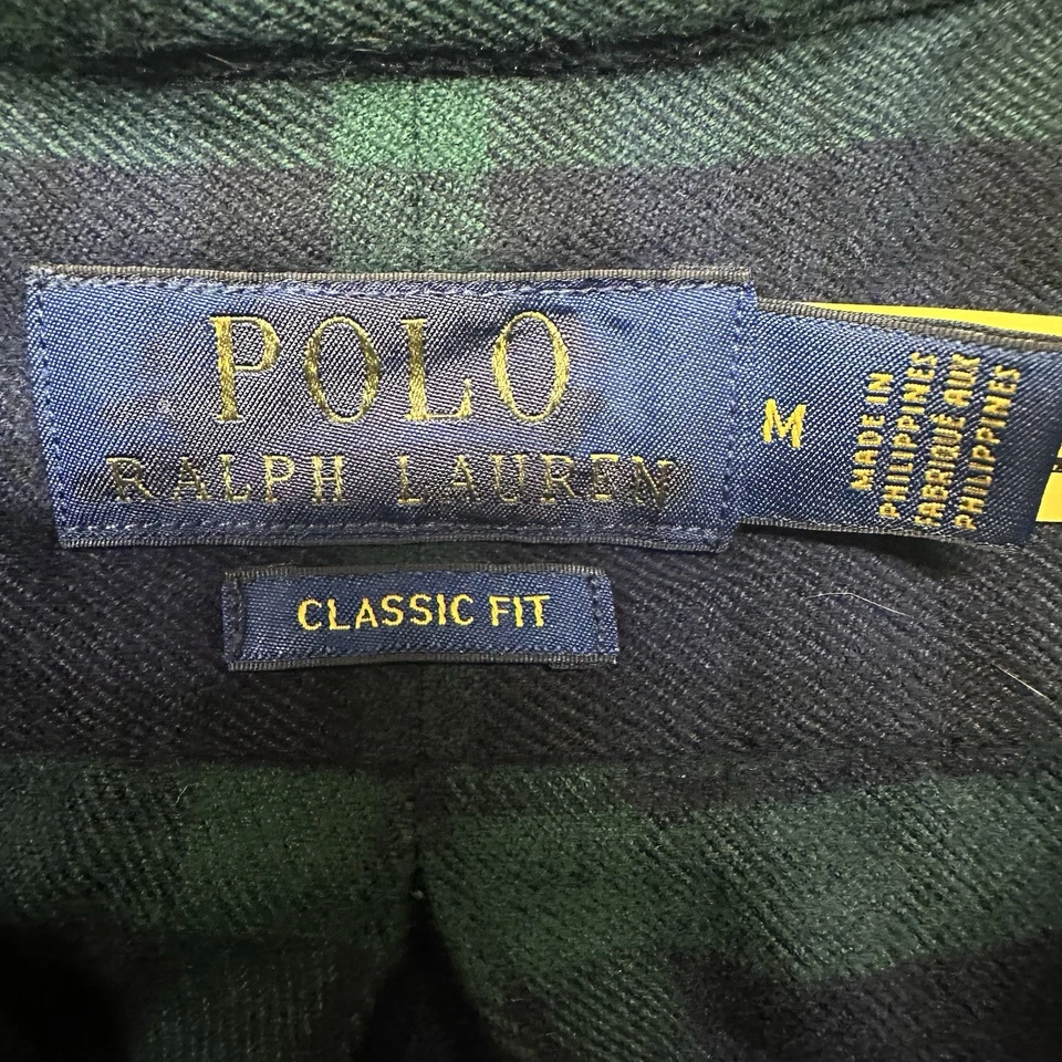 Polo Ralph Lauren Shirt Mens Medium Green Blue Tartan Plaid Flannel Button Up - Image 4 of 4