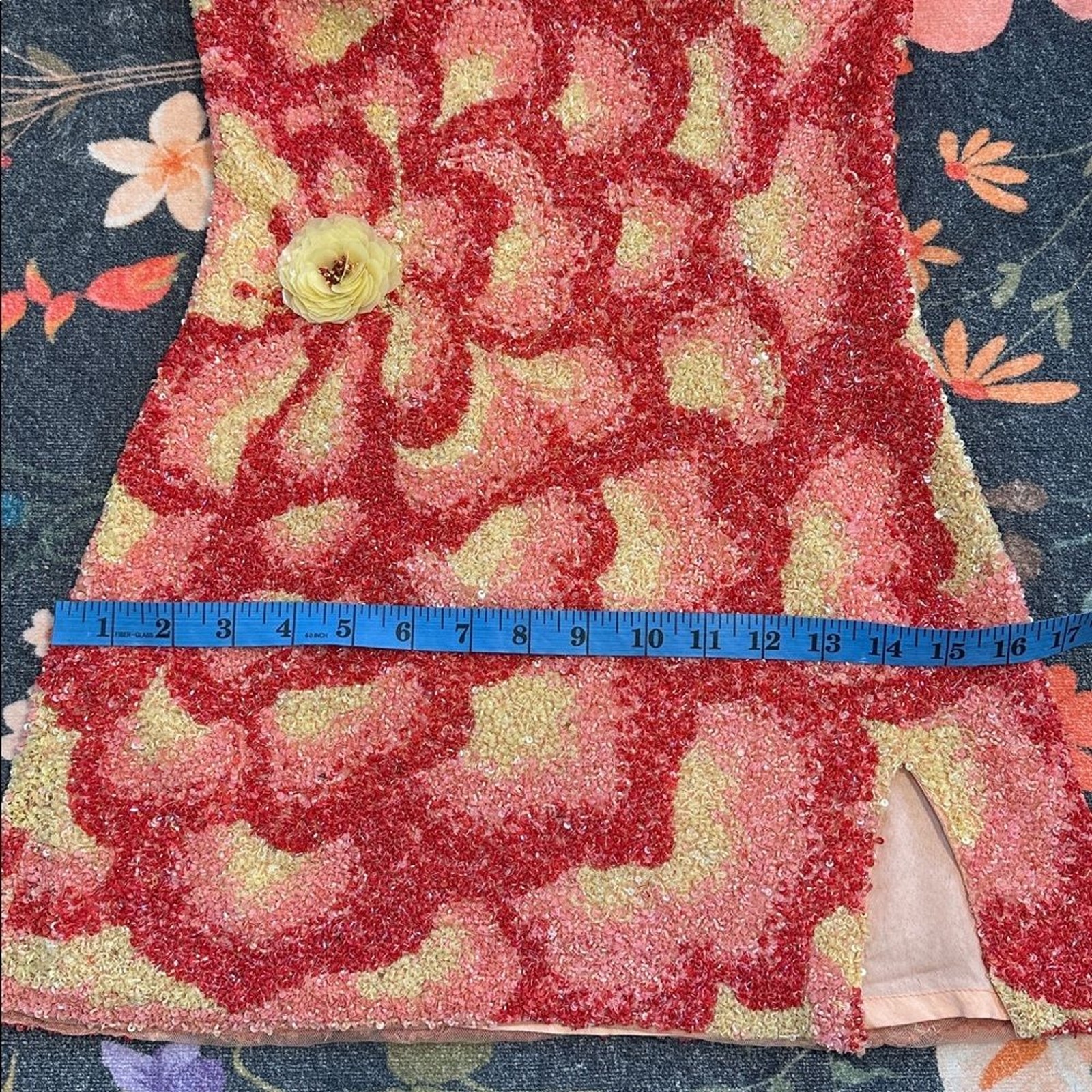 LA FUORI Sunset Rose Dress in Rose Ombre sequins mini beaded embellished floral