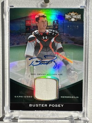 2011 TRIPLE THREADS BUSTER POSEY TTUAR-32 GREEN AU MEM 14/50 GIANTS GAME USED