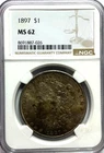 1897 $1 Morgan Silver Dollar MS62 NGC Philadelphia Uncirculated