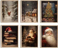 Kizbook Vintage Christmas Wall Art Prints, Santa Claus Prints 