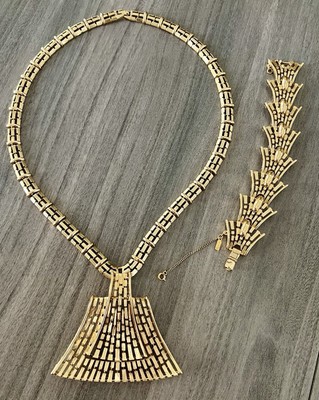 Iconic 1960s Monet Pagoda Influenced Fan Necklace & Bracelet Set STATEMENT PIECE