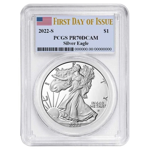 2022-S Proof $1 American Silver Eagle PCGS PR70DCAM FDOI Flag Label