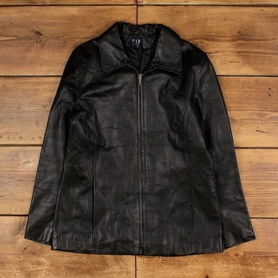 Vintage GAP Lederjacke M Blazer Schwarz Damen