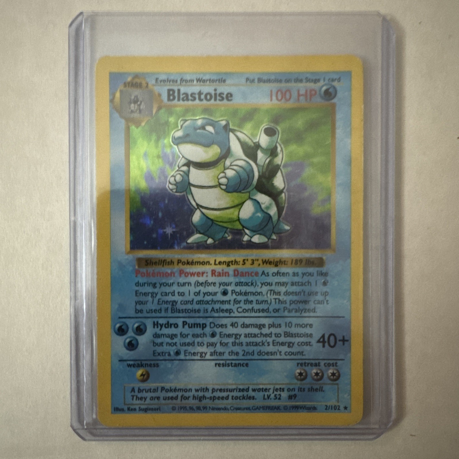 1999 Pokemon Card Blastoise 002/102 Base Set (Shadowless) Holo Rare LP
