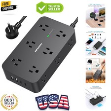 Power Strip Surge Protector with 12 Outlets 4 USB Ports2 USB C, Black Flat Ex...