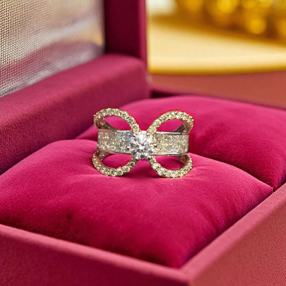 Pave 2,80 Cts Runde Prinzessinnenform Diamanten Jahrestag Solitär Ring 14K Gold - Bild 4 von 4