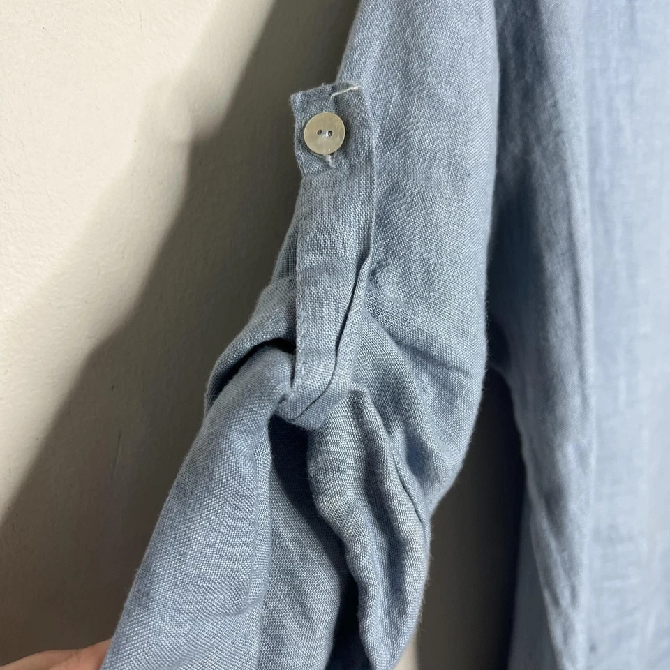Rosemarine Tunic Dress Womens XL Blue Linen Made in Italy Roll Tab Sleeve Casual - Image 3 of 4