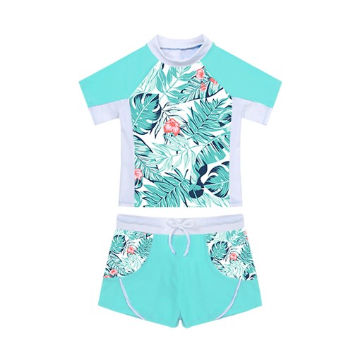 Girls 2 Piece Athletic Tankini Swimsuit Beach Sports Short Sleeve Swimwear - Picture 2 of 45
