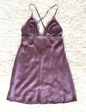 Victoria Secret M Silky Chemise Lace Nightie Dress Lingerie Top Lilac Adjustable