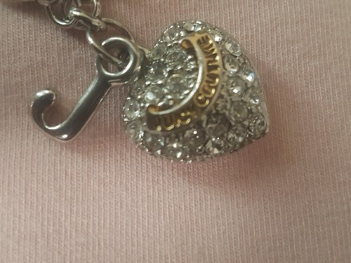 Juicy Couture Heart Puff Bracelet Rhinestone Logo Lobster Closure Silver Tone - Picture 6 of 6